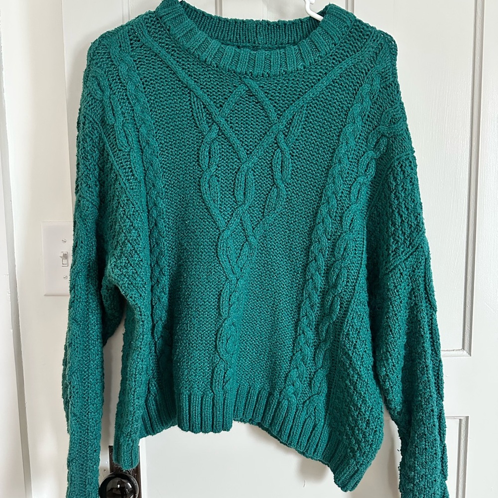 Women's Teal Cable Knit Sweater